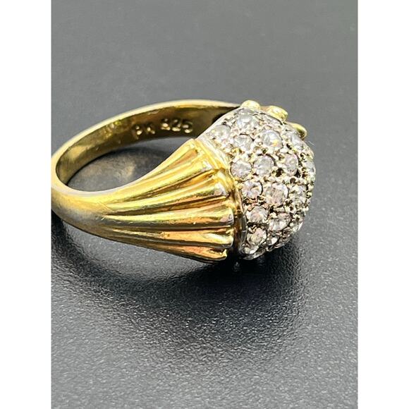 PK 925 Vintage Gold Tone Sterling Silver Round Ball Cubic Zirconia Ring Sz 7.25 - Picture 5 of 11